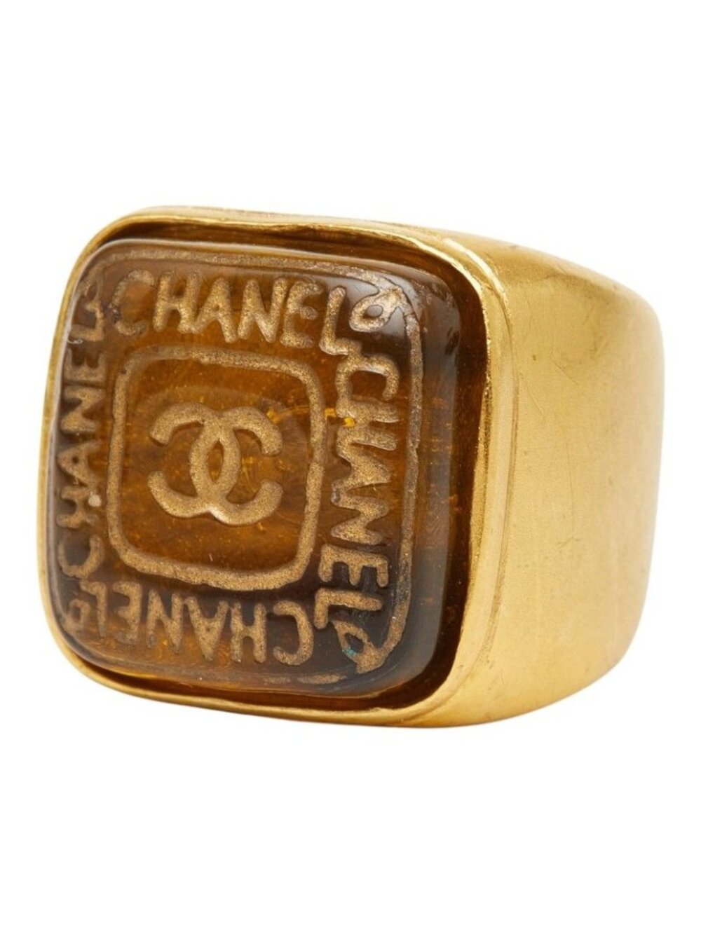 Chanel CC Logo Gripoix Vintage Ring Gold Plated